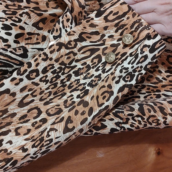 JL New York Sparkly Belted Trench Coat Gold Brown Cream Leopard Print Size Med - Picture 7 of 15